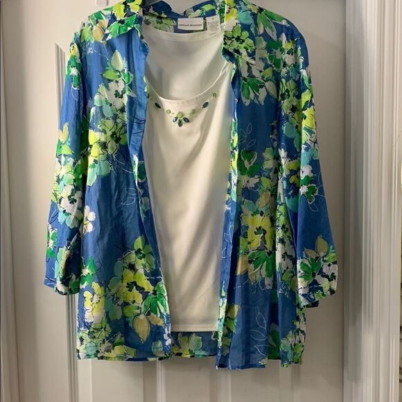 Alfred Dunner Size 14 Blue Floral Blouse with White Tank - Picture 1 of 9